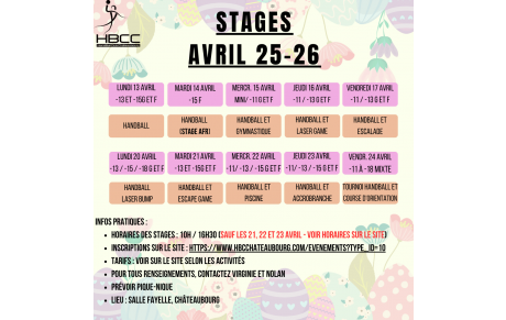 Stages HBCC vacances d'avril