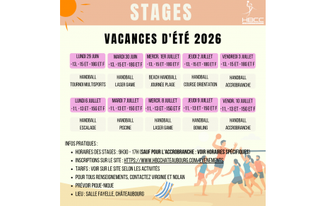 Stages HBCC vacances d'été
